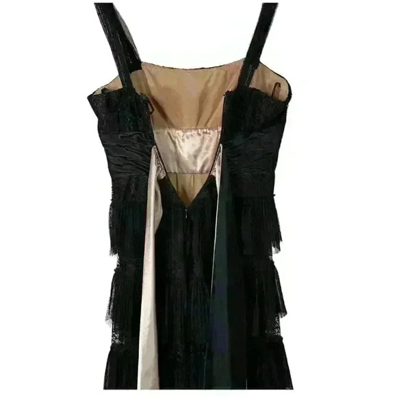 BCBGMAXAZRIA Black Ruffled Lace Evening Gown Dress - Picture 4 of 14